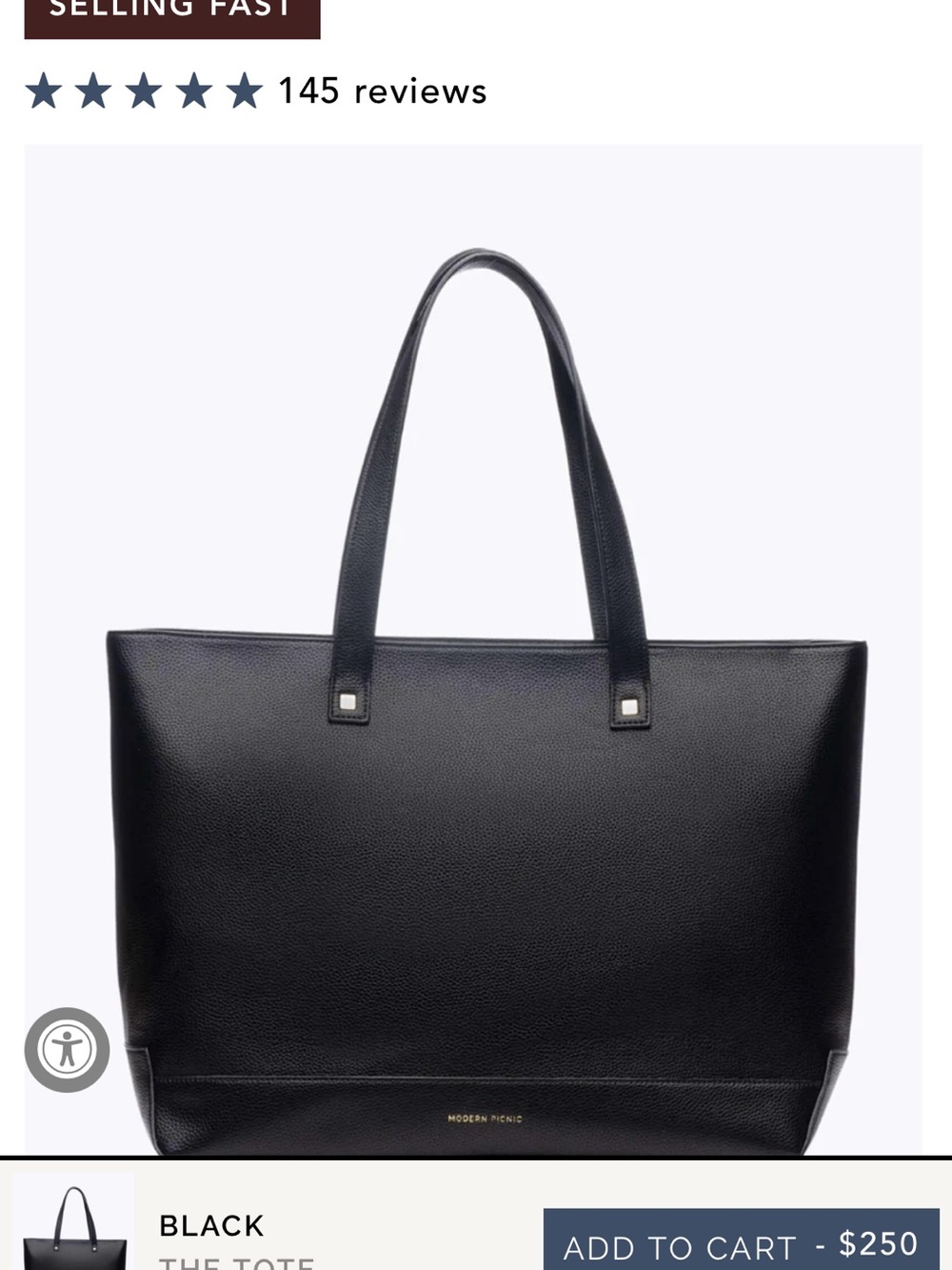 Modern Picnic Black Leather Tote Bag